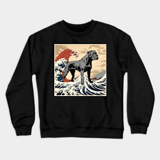 Vintage Cane Corso Dog Mom in the The Great Wave Surfing Retro Cane Corso Crewneck Sweatshirt